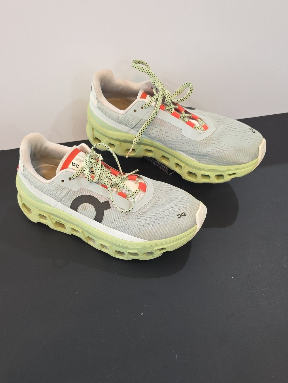 On Running CloudMonster Women’s Gray Sneakers with Lime & Coral Size 9.5